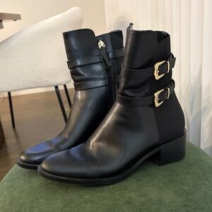 Zara Black Ankle Boots with Gold Buckles